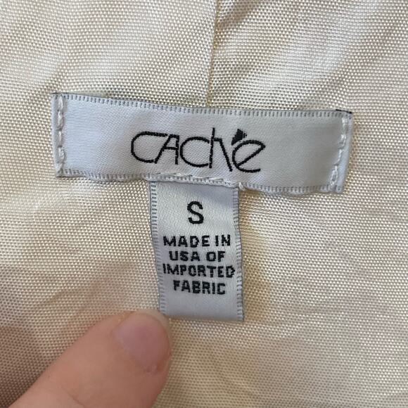 Cache S button up blazer business casual floral boho collared yellow tropical - Picture 4 of 7